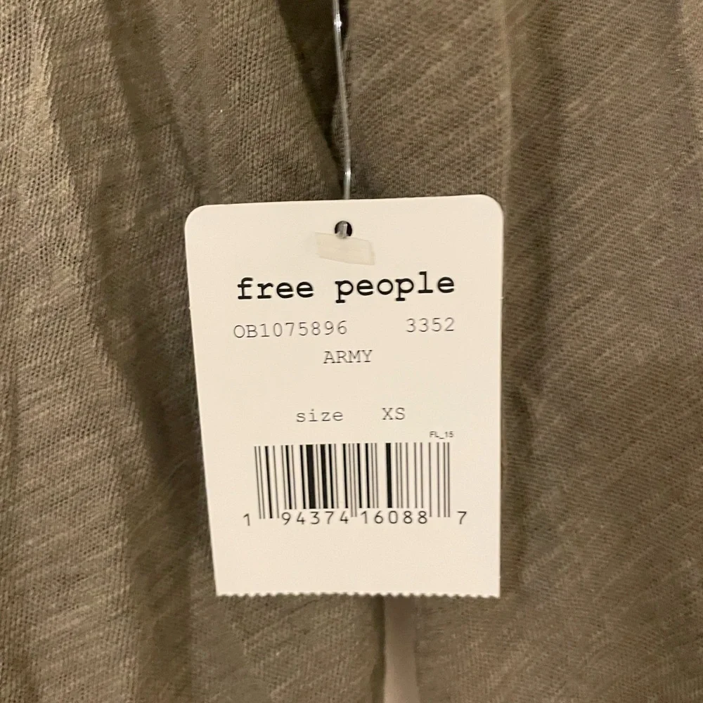 Free People Olive Raw-Edge Long Sleeve Henley - Picture 2 of 7